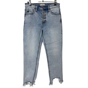 KanCan Straight Leg Jeans Women's 5/26 Blue Button Fly Raw Step Hem